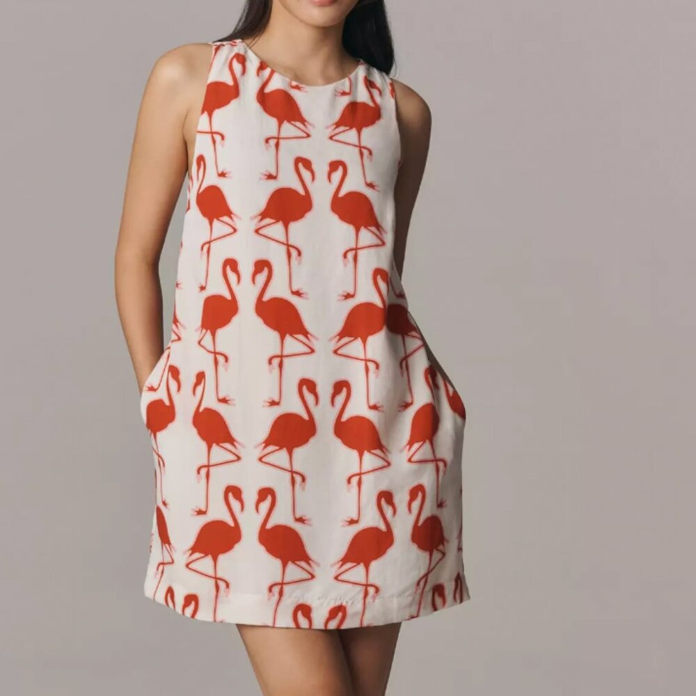 NWT (Anthro) Maeve Sleeveless Linen Blend Printed Shift Mini Dress in Sz XXS - Picture 3 of 15